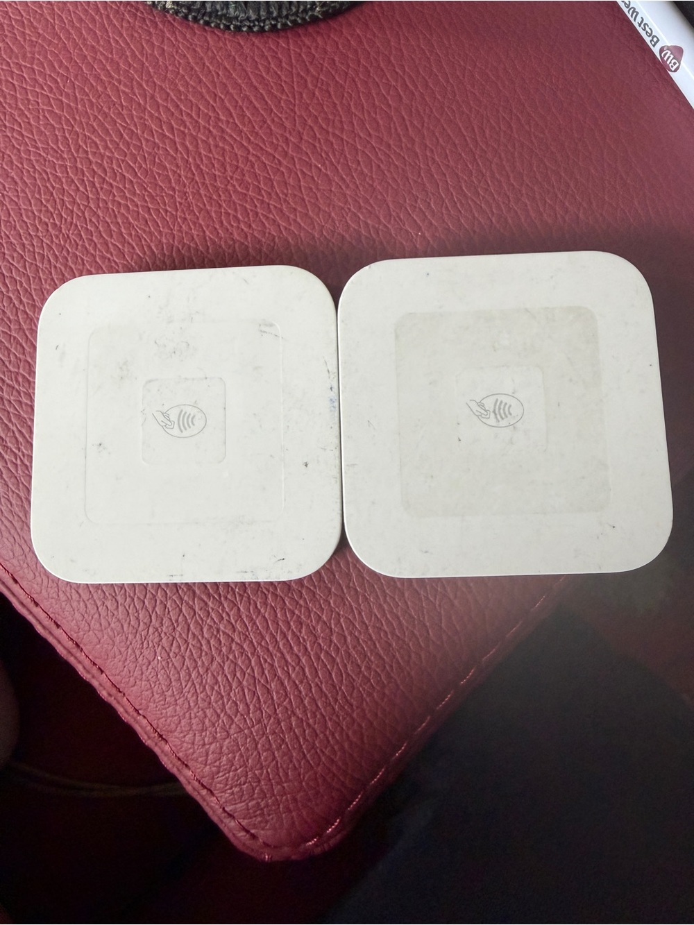 Pair of White Square NFC Contactless Square tap to pay readers. Fully functional